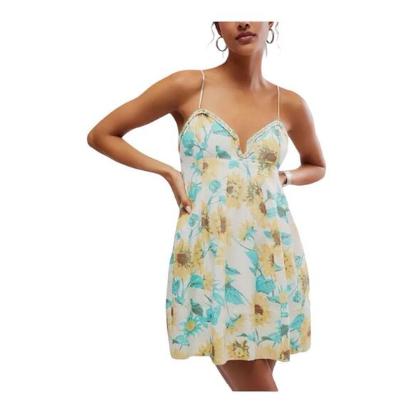 Free People Womens Altura Floral Printed Pockets Babydoll Mini Dress Size Large - Picture 1 of 12